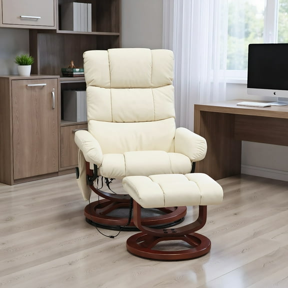 Resenkos Swivel Recliner Chair with Ottoman, Massage Function, Remote, Faux Leather, Brown