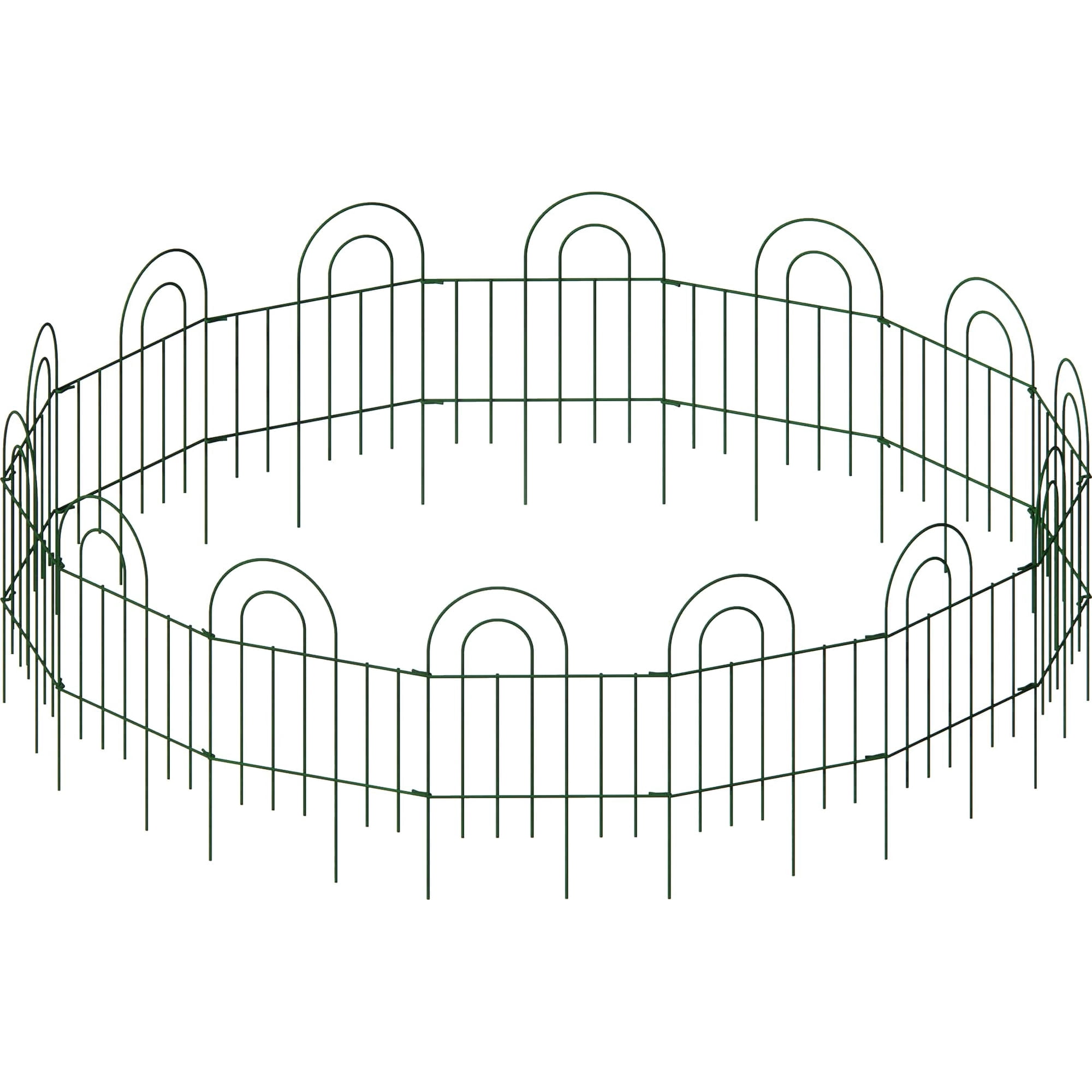 Holaki 14 Panels Decorative Outdoor Garden Fence 24in(H) X 20.4ft(L) Animal Barrier Fencing Galvanized Rustproof Metal Landscape Wire Fencing Patio Fences Moveable Flower Bed Border Dark Green