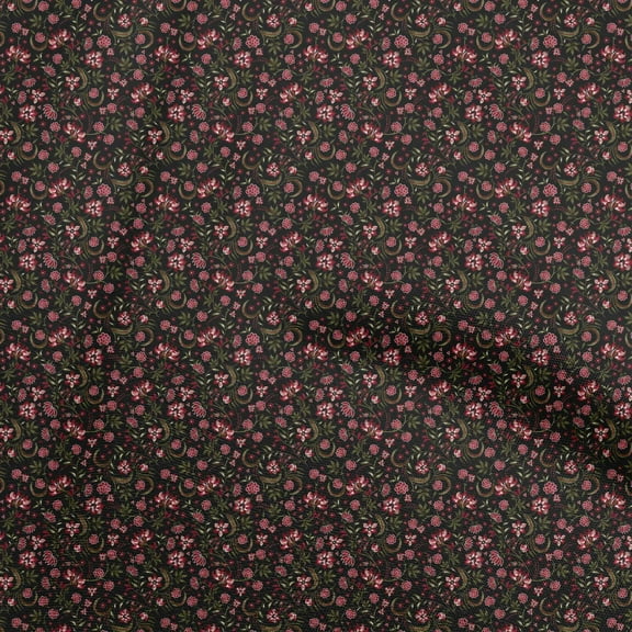oneOone Polyester Spandex Black Fabric Jacobean Floral Diy Clothing Quilting Fabric Print Fabric By Yard 56 Inch Wide