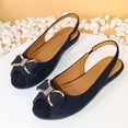 thumbnail image 6 of KIJBLAE Women's Solid Peep Toe Bow Knot Flats, Soft Sole Slip On Lazy Trendy Summer Casual Flat Shoes Navy 39, 6 of 9