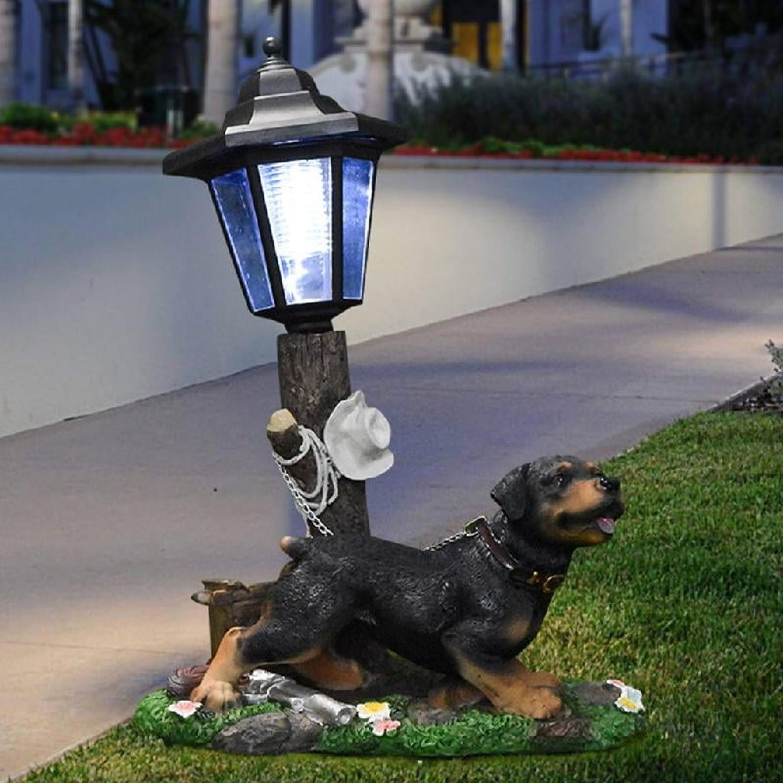 Solar Powered Dog Garden Statue with Resin Craft for Outdoor Decoration Garden Art Sculpture Elegant Yard Ornament