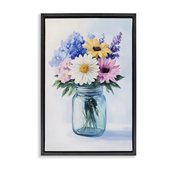 Stupell Industries Cottage Country Jar Wildflower Bouquet Black Floating Frame Canvas Art, 17 x 25, by Petals Prints Design