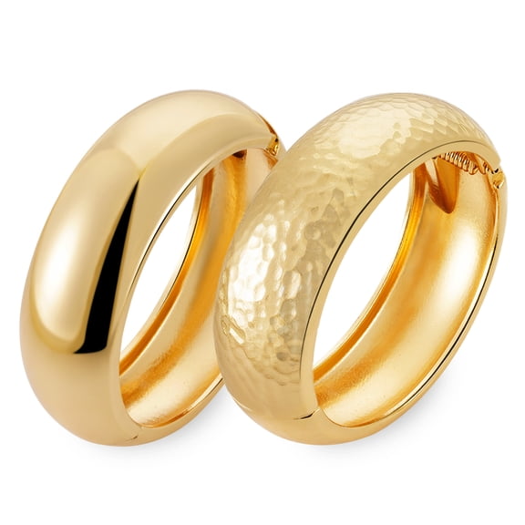Fashion this Season F&S Gold Bracelets for Women, Gold Bangles Chunky Wide Wrist Cuff Stackable Bracelet Set, 2 Piece Statement Jewelry Gift