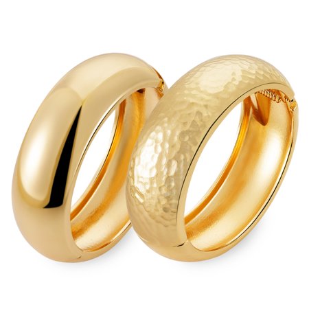 Fashion this Season F&S Gold Bracelets for Women, Gold Bangles Chunky Wide Wrist Cuff Stackable Bracelet Set, 2 Piece Statement Jewelry Gift