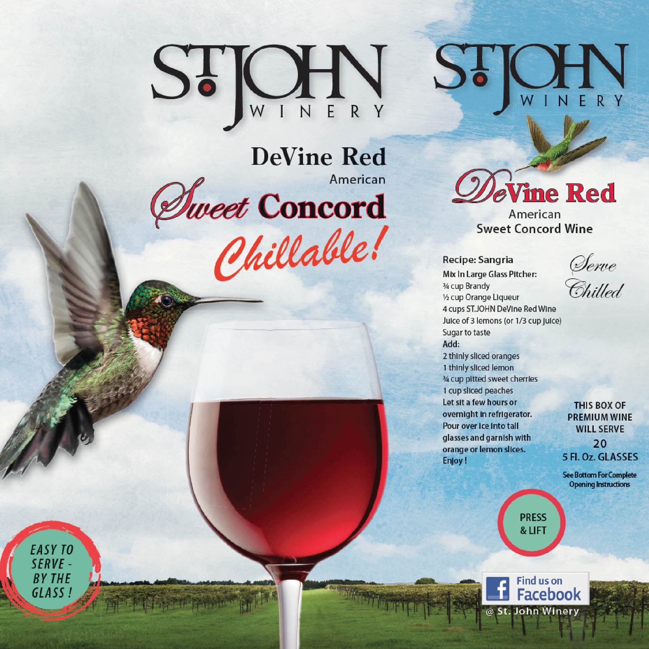 St. John deVine Red Wine, 3 L