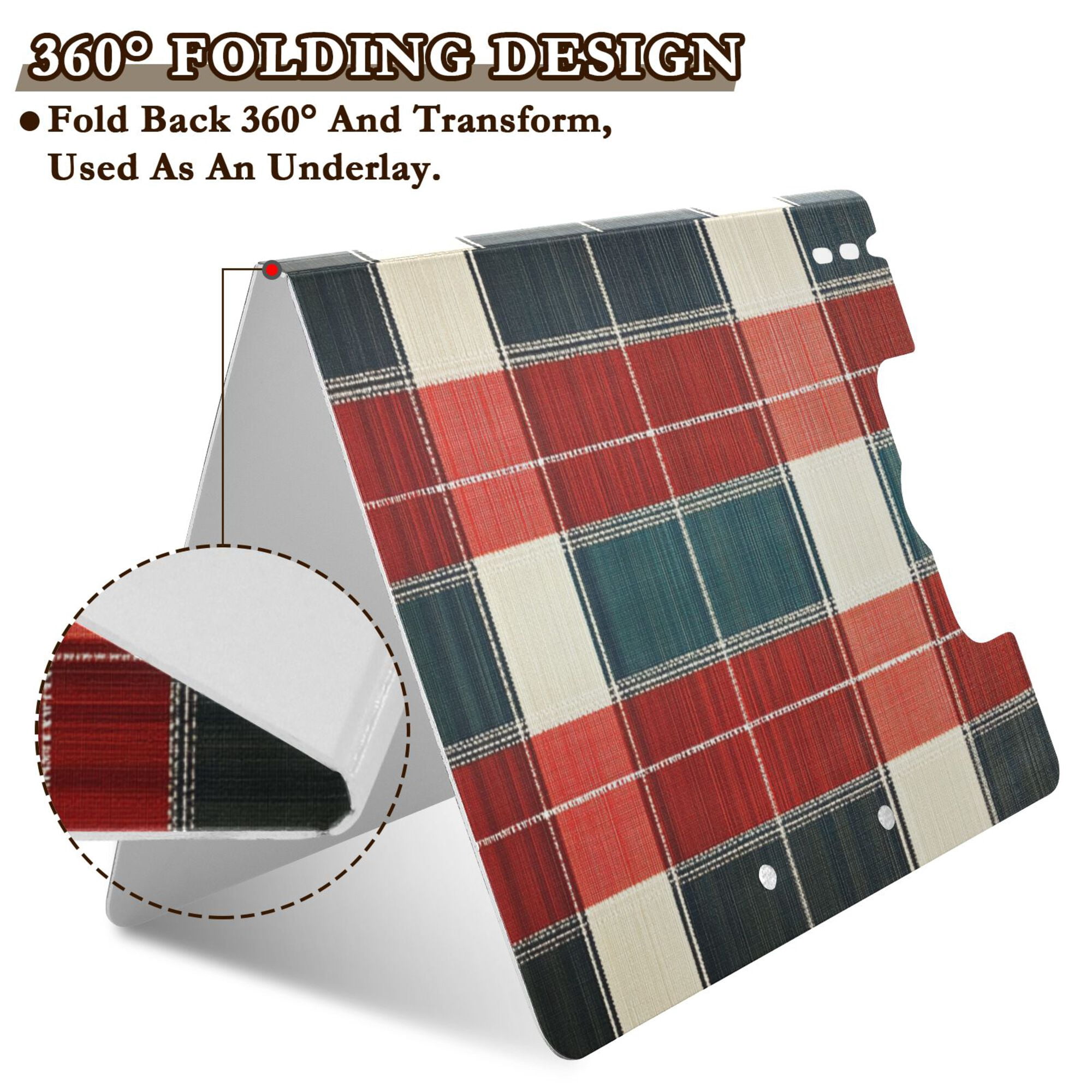 FORMRS A4 Clipboard Folder with Pen Holder Horizontal Foldable School Office Binder, Vibrant Red Tartan Pattern