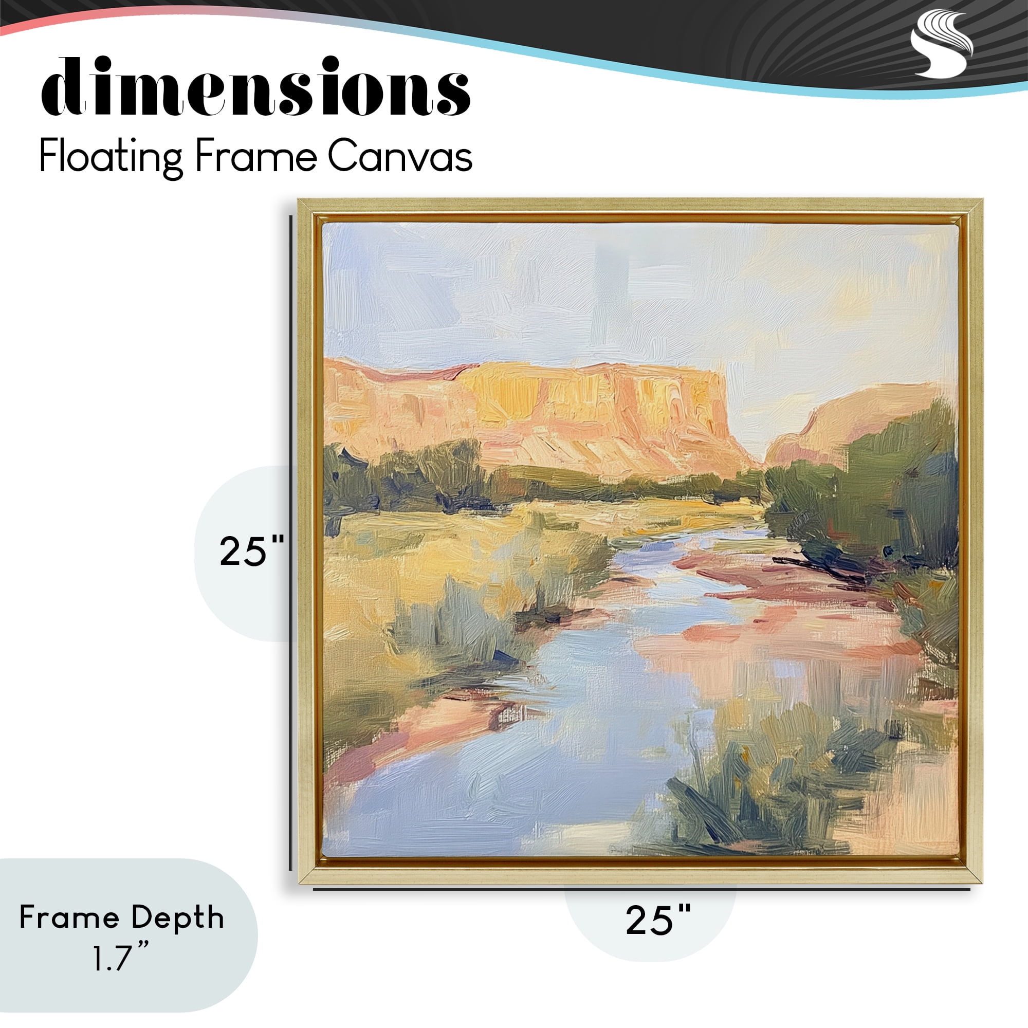Stupell Industries Painted Plateau River Reflection Gold Framed Floater Canvas Wall Art, design by Petal Prints Design