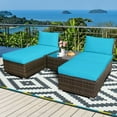 thumbnail image 1 of Gymax Ensemble de Mobilier de Patio Extérieur 5 Pcs avec Table à Café, Ottoman, Coussin Turquoise, 1 of 10