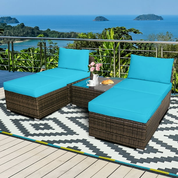 Gymax 5PCS Outdoor Patio Furniture Set w/ Coffee Table Ottoman
