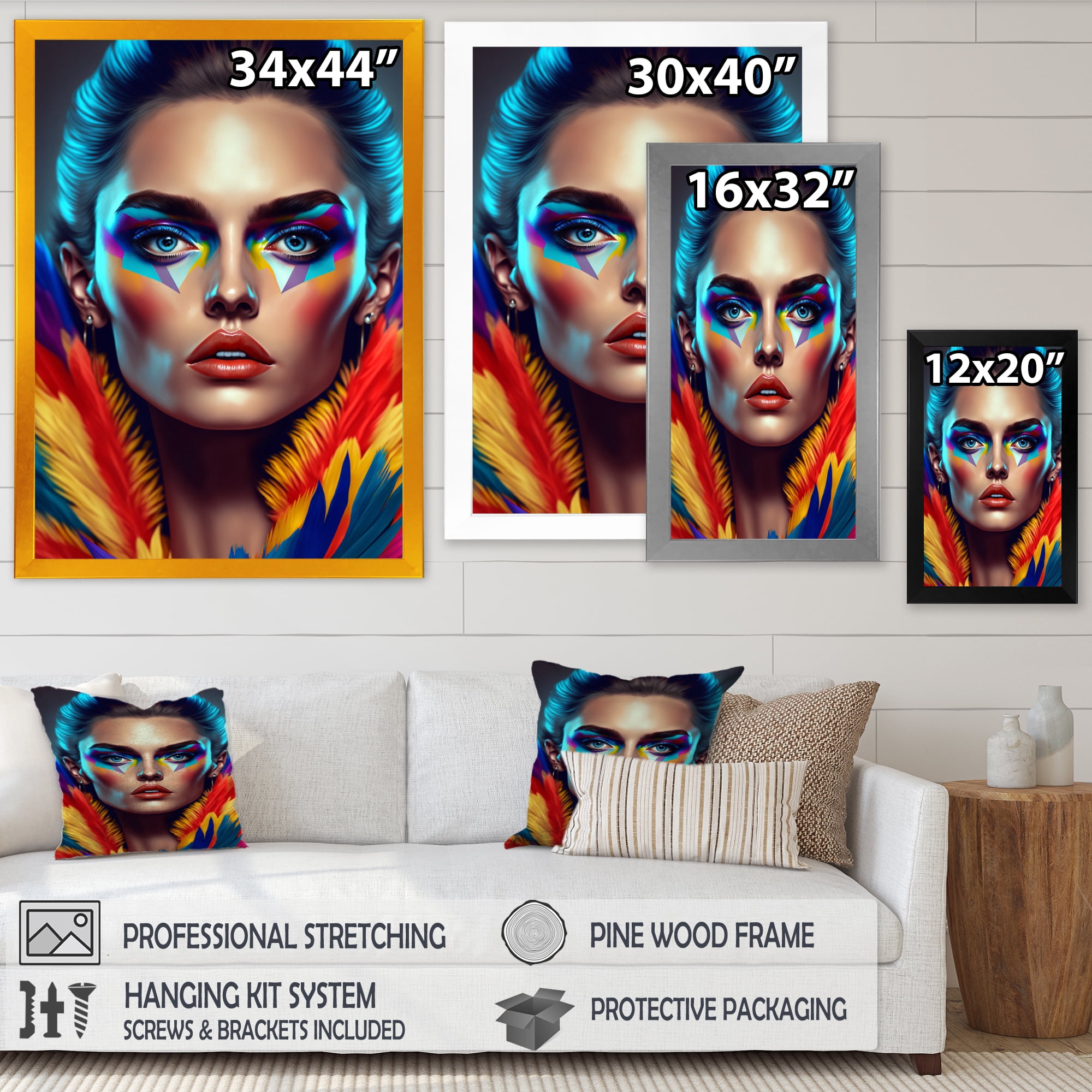 Designart Colorful Sensual Woman In Fur Coat III Framed Wall Art