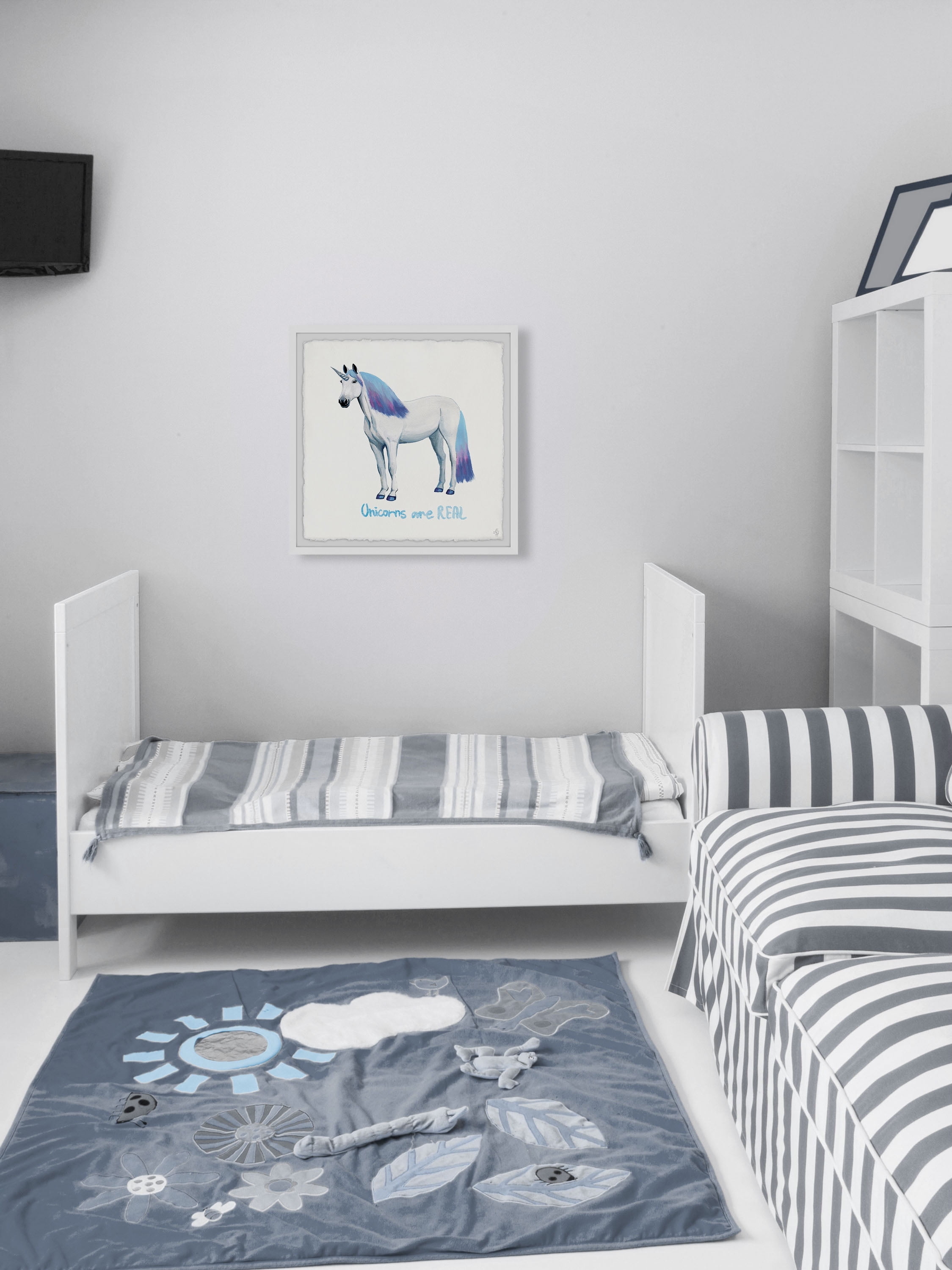 Marmont Hill Blue Ombre Unicorn Hair Framed Wall Art