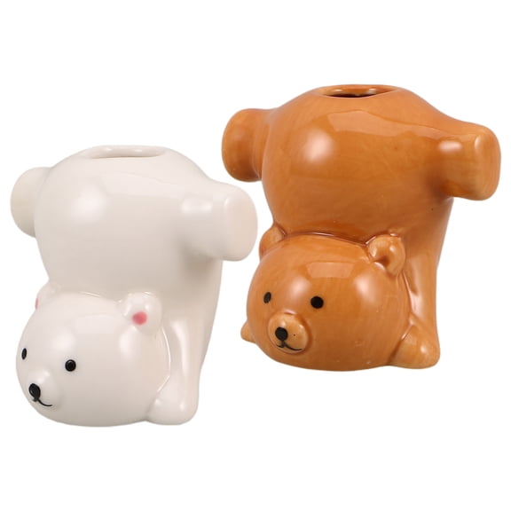 Homoyoyo Multicolor Ceramic Toothbrush Holder Stand with Cute Design for Bathroom Home Use, 2 Pieces Set