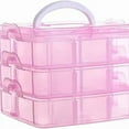 thumbnail image 2 of OFEFE 3-Tier Pink Transparent Storage Box - Stackable Organizer Bin with Adjustable Dividers & Handle for Crafts, Office Supplies, Toys, and Beauty Accessories (5.9"x5.9"x4.92"), 2 of 9