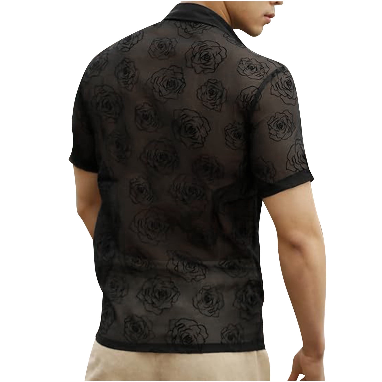 トップス SHEER FLOWER SHORT SLEEVE SHIRTS BLACK Amazon.com: WDIRARA Men's Floral Sheer Mesh See Through