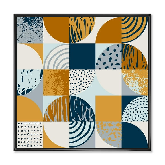 Designart 'Retro Semicircles Squares and Circles' Modern Framed Canvas Wall Art Print