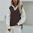 thumbnail image 2 of Elainilye Fashion Vest For Women Sweater Slim V-Neck Vest Knit Sweater Ladies Sleeveless Hooded Casual Jacket Top,Brown, 2 of 6