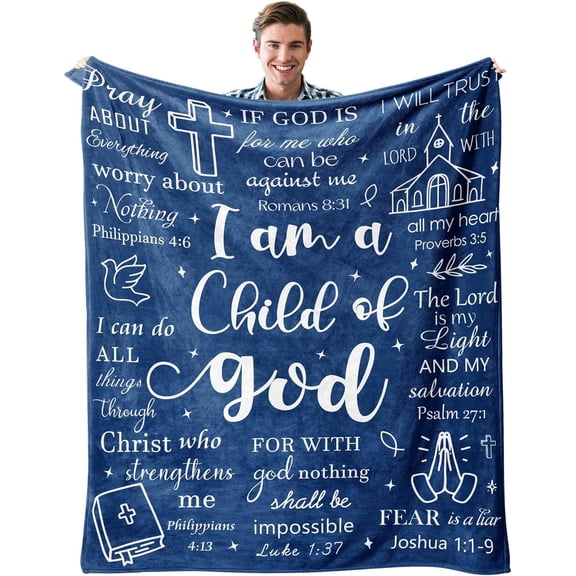 Christian Gifts for Men - Religious Gifts Blankets -Religious Gifts for Men Throw 60"X50" - I Am A Child of God Blanket - Baptism Gifts for Boys -Confirmation Gifts for Teenage Boys