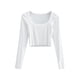 thumbnail image 3 of Txlixc Blusa de corte de punto sólido de manga corta, manga larga y cuello redondo profundo para mujeres fiesta de ocio callejero blusa de primavera y otoño callejero Txlixc moda, 3 of 4