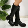 thumbnail image 2 of YLYL Women Knee High Boots Round Toe Chunky Block Heeled Side Zipper Lug Sole Riding Tall Boots, 2 of 9
