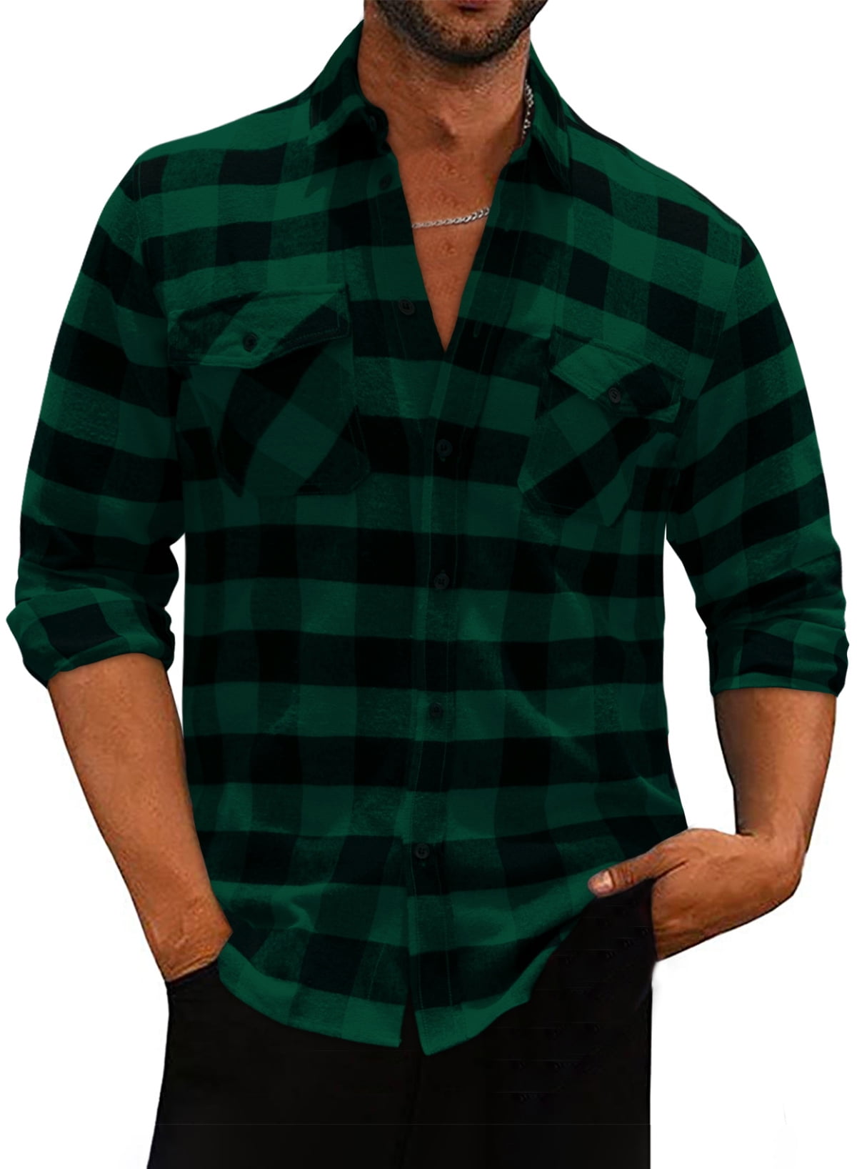JMIERR Big and Tall Mens Casual Long Sleeve Button Down Shirts Plaid ...
