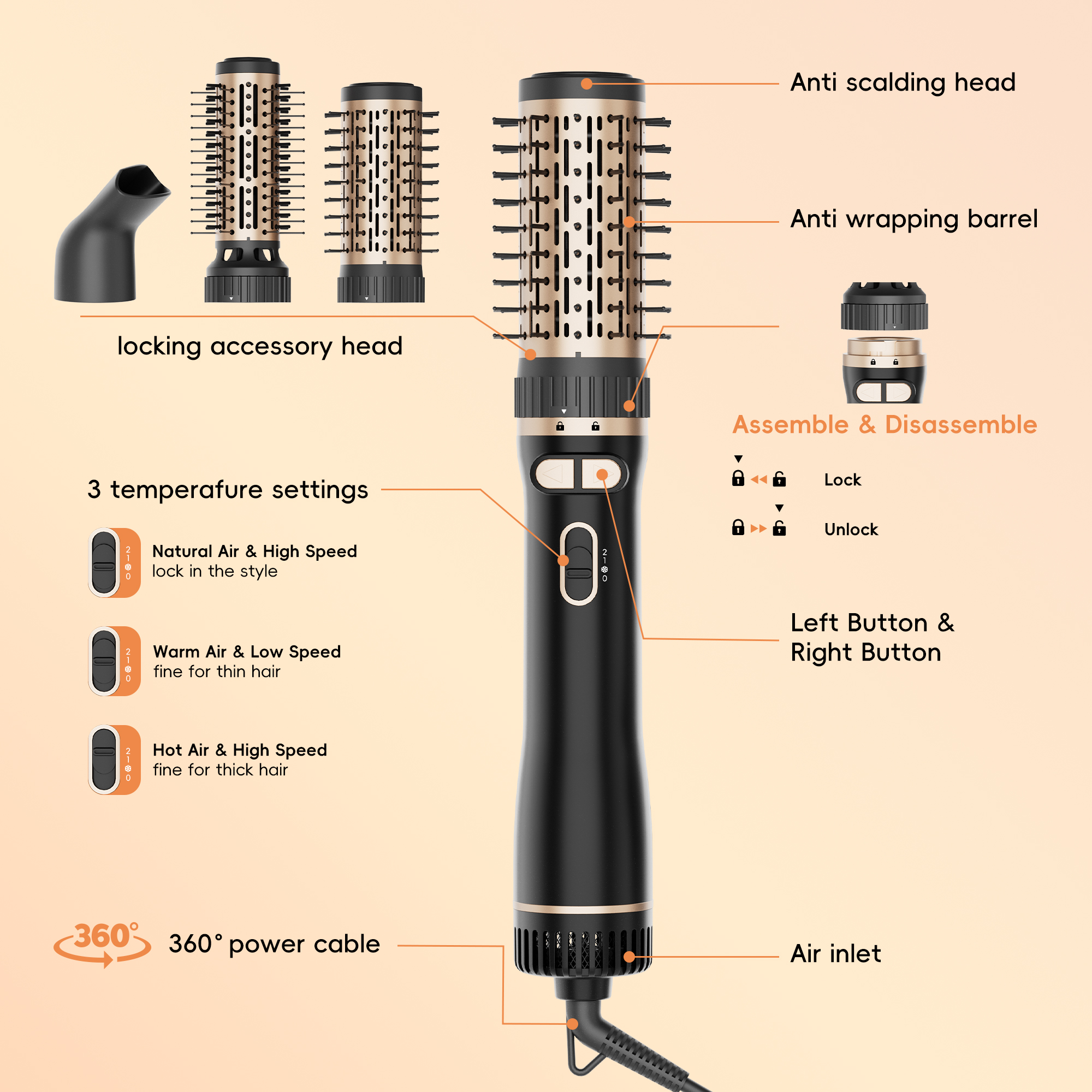 SKIMI Rotating Hair Dryer Brush with Auto-Rotation photo 4