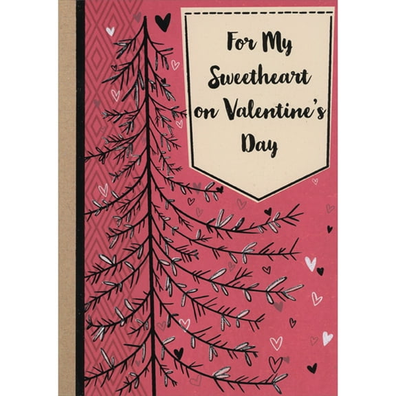Designer Greetings Thin Black Tree with White Leaves, Small Hearts and Light Brown Left Border Masculine Valentine's Day Card for Sweetheart