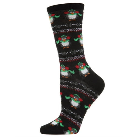 MeMoi Penguin Parade Crew Sock | Women Christmas Novelty Socks One Size 9-11 / Black MF7 965