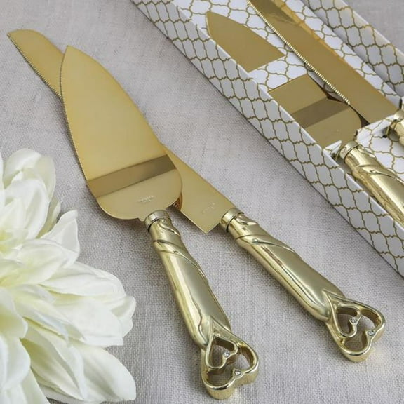 Gold Heart Cake Server and Knife Set from Fashioncraft