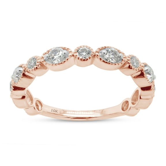 SAVEARTH DIAMONDS 1/2 ct. t.w Round Cut Lab Created Moissanite Diamond Milgrain Half Eternity Stackable Band Ring For Women In 10K Solid Rose Gold (G-H Color, VVS1 Clarity, 0.50 Cttw)-4