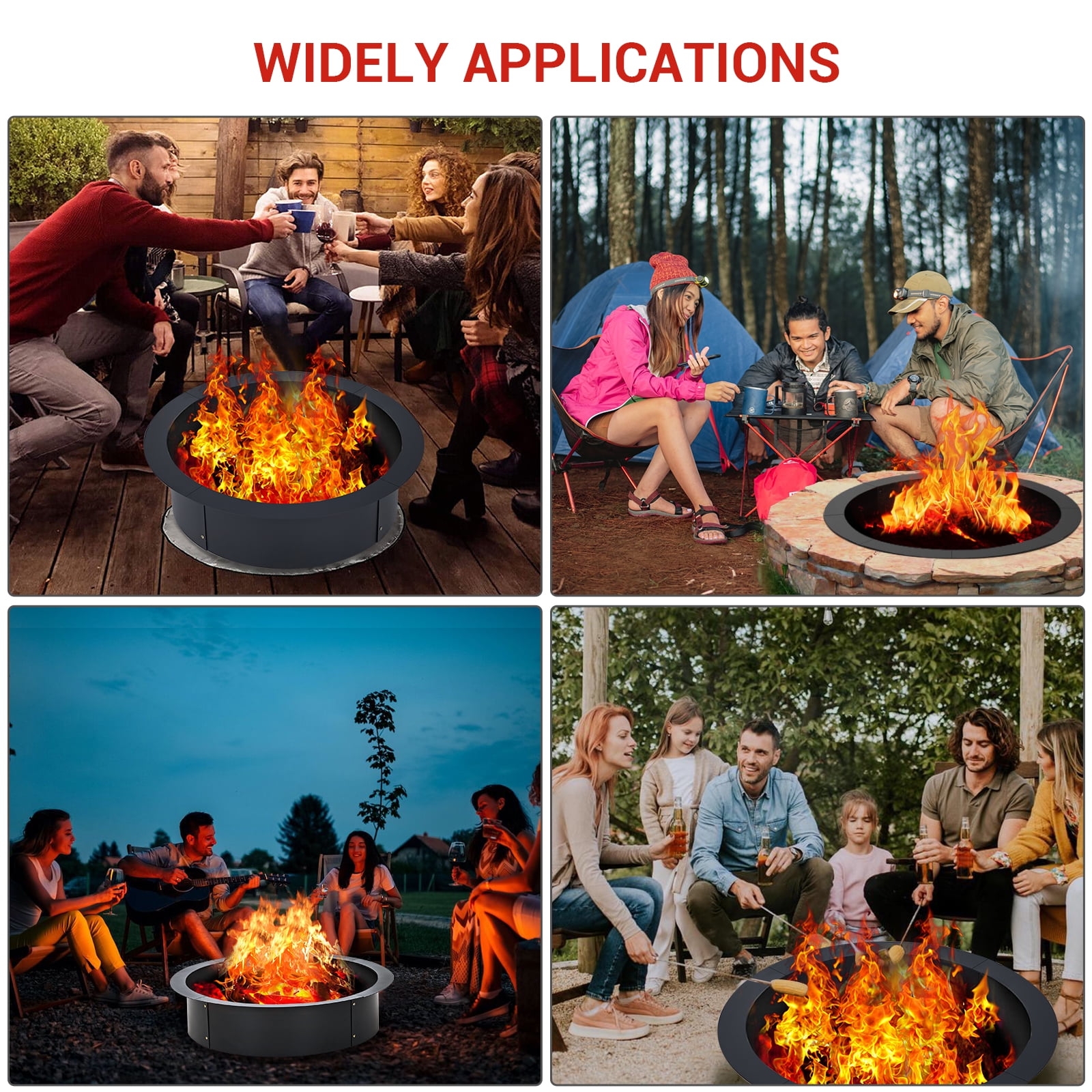 Outdoor 42 Inch Outer/36 Inch Smokeless Fire Pit Ring Insert, 2.5MM Thick Solid Steel Liner for In-Ground or Above Ground Outdoor Wood Burning Firepits, DIY Use in Backyard, Patio, Garden