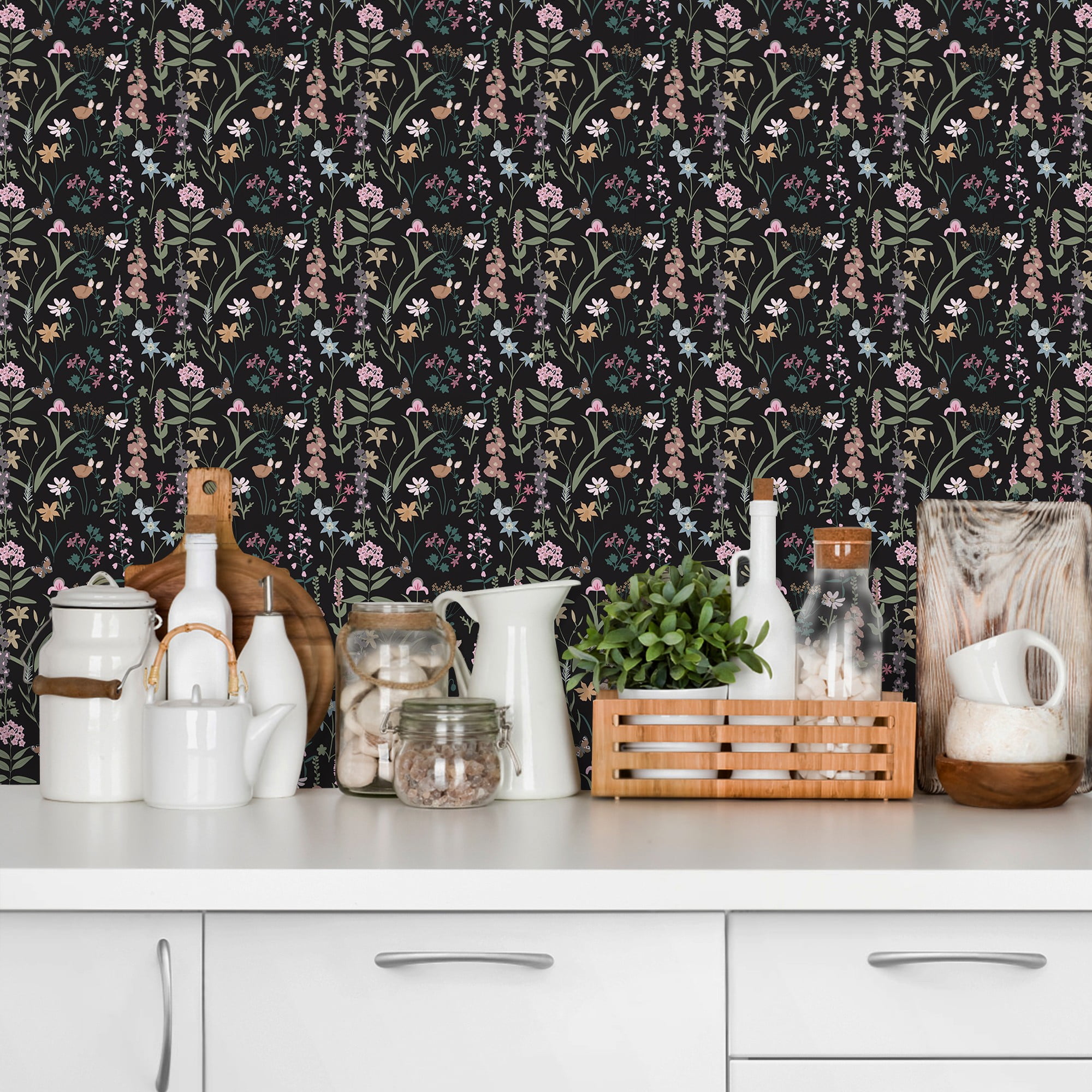 UMIGGEE Floral Wallpaper Peel and Stick Black Wallpaper Self Adhesive Flower Wall Paper Contact Paper 17.7-in x 118-in Home Decor Wall Covering Old Furniture Renovation