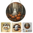 thumbnail image 2 of Gnwei Halloween Decorations Door Hanging Sign, Round Pumpkin Wooden Signs, Happy Halloween Welcome Front Door Hanger Wreath Yard Wall Home Decor for Halloween Party Supplies, 2 of 9