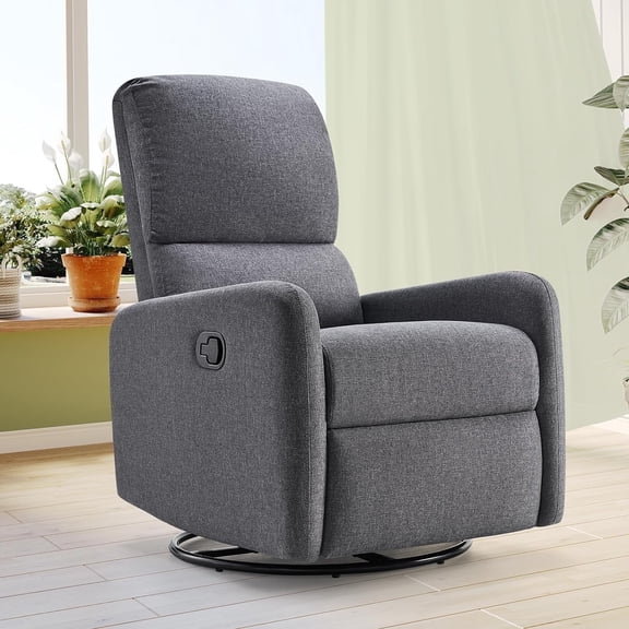 VANACC Recliner Chair for Living Room,Nursery Glider with High Back Massage Swivel,Linen,Gray,350lb