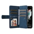 thumbnail image 2 of Multifunctional Case for Samsung Z Fold 4,[RFID Blocking] 9 Credit Cards Holder with Wrist Strap, Premium PU Leather Zipper Wallet Purse Magnetic Flip Phone Cover for Samsung Galaxy Z Fold 4, Blue, 2 of 12