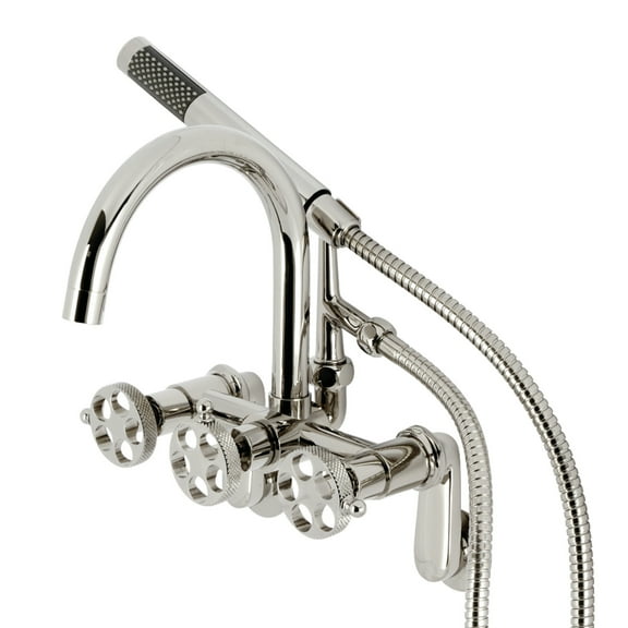 Kingston Brass AE8156RKX Webb 7-Inch Adjustable Wall Mount Clawfoot Tub Faucet with Knurled Handle and Hand Shower, Polished Nickel