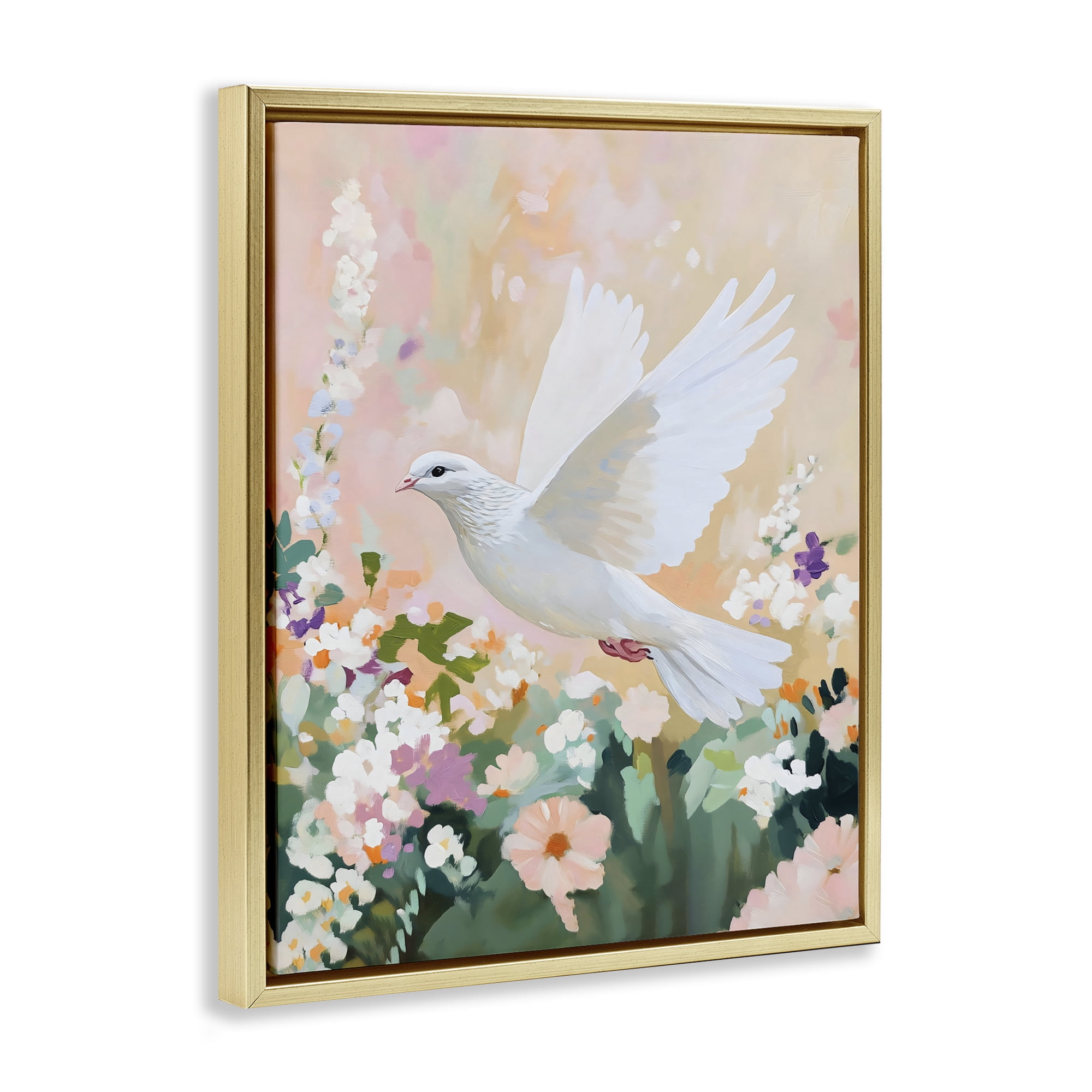 Stupell Industries White Dove Among Spring Blooms Gold Framed Floater Canvas Wall Art, design by The Prints Vibe