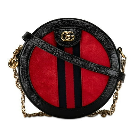 Pre-Owned Gucci Ophidia GG Marmont Round Chain Shoulder Bag 550618 Black Red Patent Leather Suede Women's GUCCI (Good)