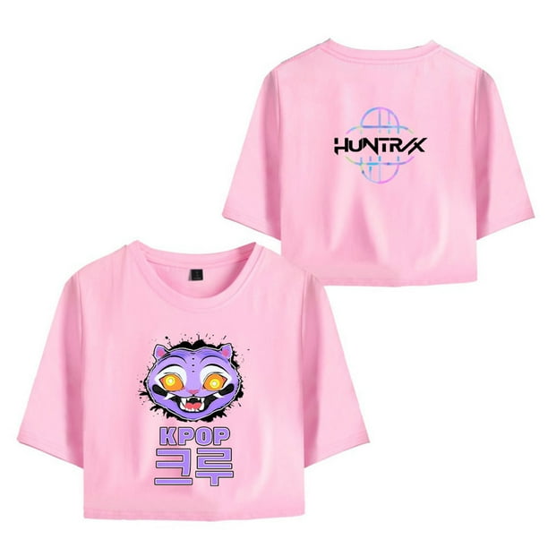 Pop cazadora para niña Demon Hunters Graphic Round-Neck Short Sleeve T Shirt For Kids Youth Fashion Tee With Cartoon Print Design Soft Blend Top For Children (Light Blue)