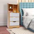 thumbnail image 3 of MONIPA Multifunctional Bedside Cabinet Free-Standing Bedroom Storage Side Table Wood Nightstand with 3 Drawers Open Shelf for Home Living Room Bedroom (Wood Color), 3 of 9