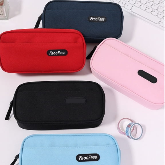 SeekLGT Large Capacity Pencil Case Black Aesthetic Zipper Pencil Pouch Portable Stationery Organizer Bag for College Student Adults