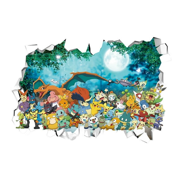 Pokemon wall stickers 3D wall stickers Children wall stickers Cartoon characters wall stickers Cartoon background wall decoration Birthday gift Children bedroom decoration 60*40CM