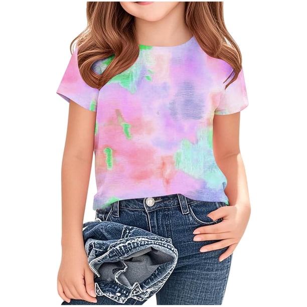 Camisetas de Cuello de Tripulación de Manga Corta para Mujeres Camiseta Impresa Inspirada en Acuarela para Niños de Edades 8-14