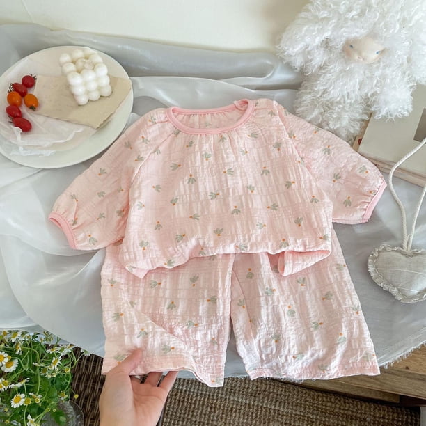 Conjuntos de blusas y camisas de cuello redondo y manga corta, pijamas finos de verano para niñas, ropa bonita para el hogar, pantalones cortos de manga corta, ropa con aire acondicionado, conjunto de