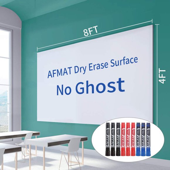 AFMAT Tableau Blanc pour Mur, Autocollant de Tableau Blanc 8 x 4 Pi, Papier Peint Effaçable à Sec 96 x 48 Pouces, Rouleau de Papier Adhésif Autocollant pour Tableau Blanc pour Mur/ta