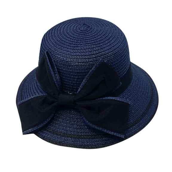 Skpblutn Sun Hat Summer Parent-Child Women Baby Kids Girl Mom Beach Straw Flat Brim Suncap Caps Navy