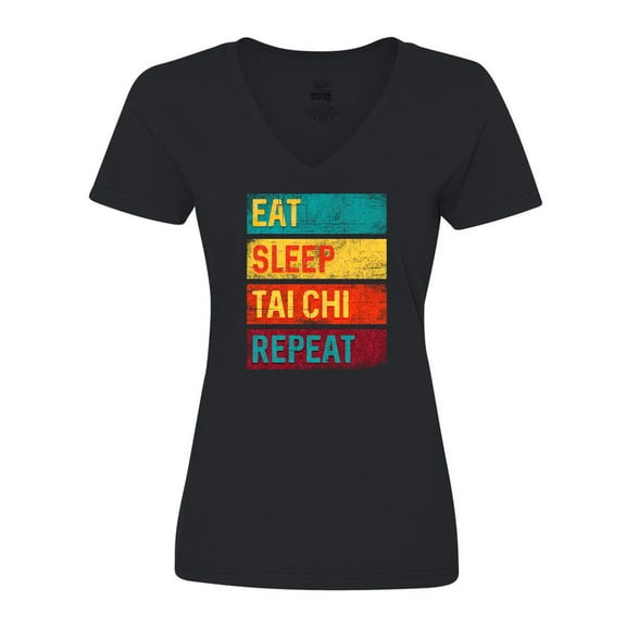 Inktastic Martial Arts Eat Sleep Tai Chi Repeat Women's V-Neck T-Shirt