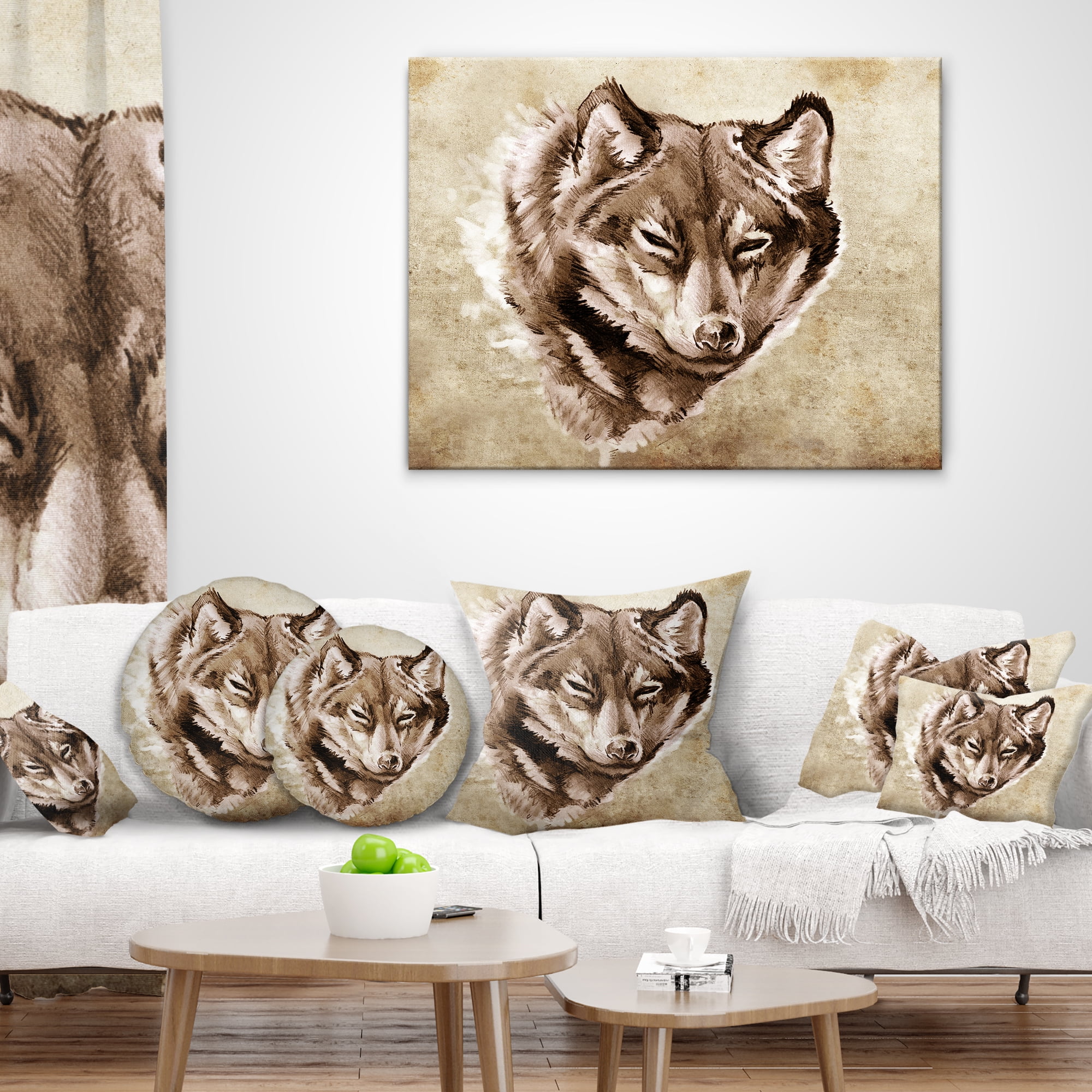 Designart Wolf Head Tattoo Sketch - Abstract Throw Pillow - 12x20