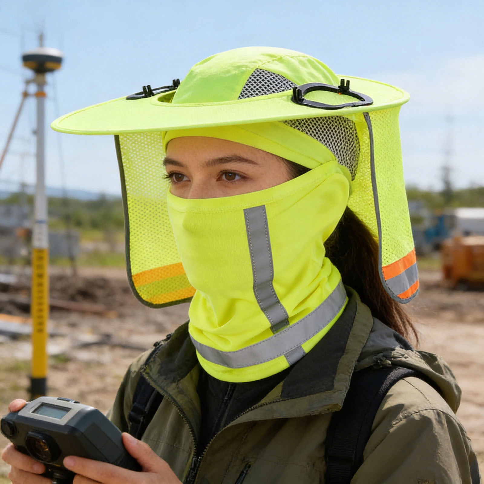 Fufafayo Sun Hat with Face Shield, UPF 50+ Sun Protection Hat, Foldable Brim Safety Helmet Attachment for Outdoor Work Gardening Construction