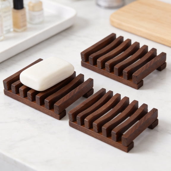 3 Pack Wooden Soap Dish for Shower, Shower Soap Holder,Self Draining Bar Soap Holder for Bathroom, Soap Saver Soap Tray Soap Stand