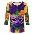 thumbnail image 5 of TrendVibe365 Mardi Gras Womens Plus Size Tops 3/4 Sleeve Crew Neck Polyester Casual Mask Printed Mardi Gras Celebrations Blouse Tops for Mardi Gras Event Purple L, 5 of 5